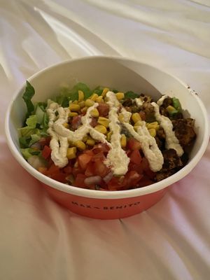 Tofu and veggie burrito bowl with toppings (cashew sour cream)  at Max & Benito - Rotenturmstrasse in Vienna