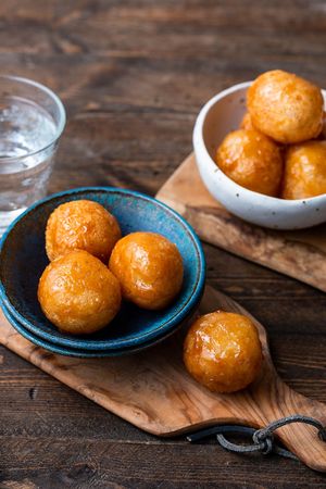 Vegan and Gluten-Free Carioca Fried Mochi Balls with a caramelized sugar crust at SFO - Mama Go's Filipino Cuisine - T1 in South San Francisco