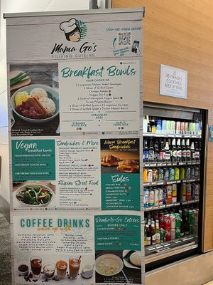 Mama Go’s Filipino cuisine at SFO - menu with marked vegan options   at SFO - Mama Go's Filipino Cuisine - T1 in South San Francisco