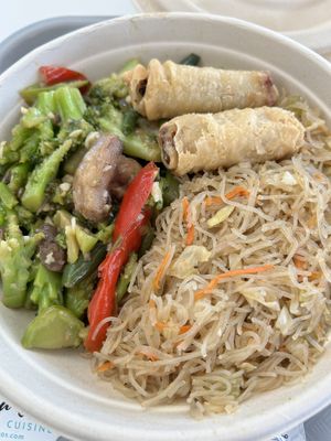 Veggie medley with rice noodles and spring rolls   at SFO - Mama Go's Filipino Cuisine - T1 in South San Francisco