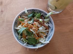 Complementary salad with coriander at Well Being in Cologne