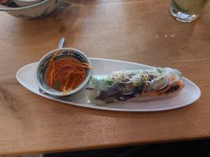 Summer roll with vegan crispy fish at Well Being in Cologne