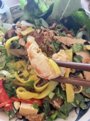 Vegan shrimps yellow noodles   at Well Being in Cologne