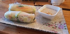 Summer rolls with very delicious peanut sauce! at Well Being in Cologne