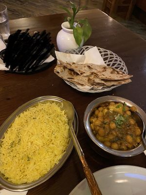 roti, basmati rice, and channa masala (yum)  at Guru Ganesh in Bergamo