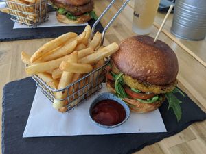 Veggie burger at Tea Gardens Boatshed in Tea Gardens