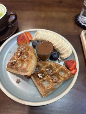 Waffles with chocolate saucee  at Zeroism - Vegan Café & bakery in Ho Chi Minh City
