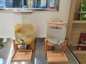Water is free; plain and infused at Leo & Agnus Salad in Busan
