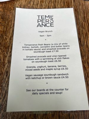 Menu 25/2/24  at Temperance in Leamington Spa