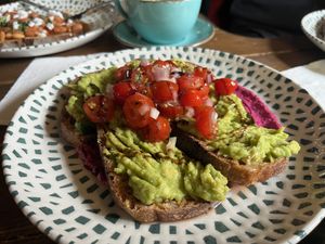 Avocado Bruschetta with Beetroot Hummuss  at Temperance in Leamington Spa