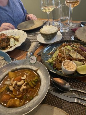 Vegan massaman curry, pad Thai and coconut rice.   at Giggling Squid in Cheltenham