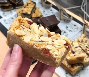 Raspberry and almond blondie gluten free, vegan,soya free  #Veganuary at E Bella in Clitheroe