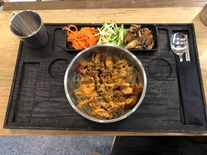 Japchae with omph meat and vegan mayo, tasty.  at Keemchi  in Stockholm