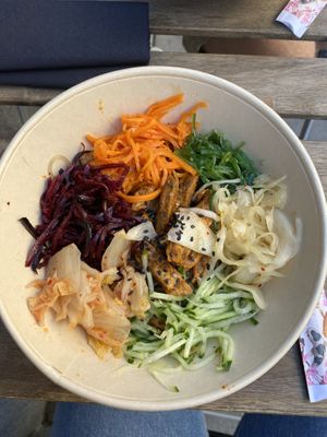 Korean lunch box (glass noodles are hidden under here!)  at Keemchi  in Stockholm