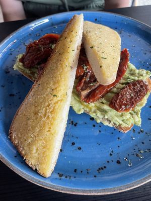 Avocado and sundries tomatoes on toast  at Bird & Bean in Frinton-on-sea