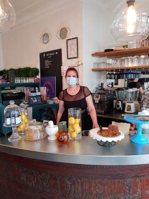 Behind the bar at Café Contresort in Paris