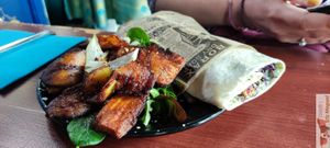 Burrito and plantain banana at Café Contresort in Paris