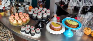 Cakes choices at Café Contresort in Paris