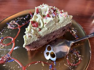 Red berries cake with Matcha creamy frosting  at Café Contresort in Paris