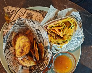 Wraps and plantin banana at Café Contresort in Paris