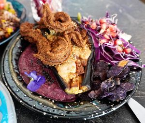 Roasted aubergine + buckwheat churros at Café Contresort in Paris