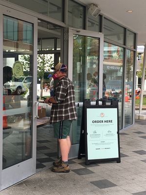 Picking up the order at the main entrance  at Mitchell's Ice Cream in Shaker Heights
