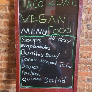 short version of the vegan menu at Taco Zone in Brooklyn
