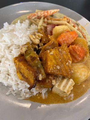 Green and red curry with pumpkins.  at Blossoming Lotus in Surfers Paradise