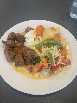 Lunch deal with green curry, massaman and crispy soya  at Blossoming Lotus in Surfers Paradise