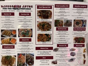 Dine in menu  at Blossoming Lotus in Surfers Paradise