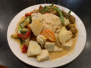 Tonight’s special. Pretty tasty. With brown rice, $15  at Blossoming Lotus in Surfers Paradise