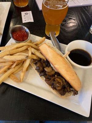 Wild Mushroom French Dip with fries at Conflux Taphouse in Missoula