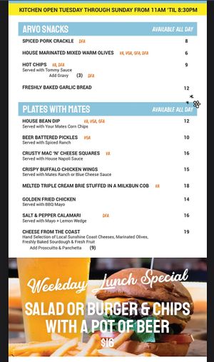 Menu at Your Mates Brewing Co in Warana