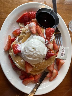 Vegan pancakes with strawberries  at The Pancake Kitchen in Ballarat