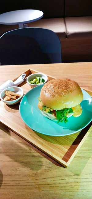 Burger with tempeh, acar...  at M'Laboori in Petaling Jaya