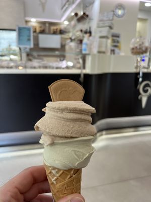 Hazelnut and pistachio gelato  at Guttilla - Via Dei Gracchi in Rome
