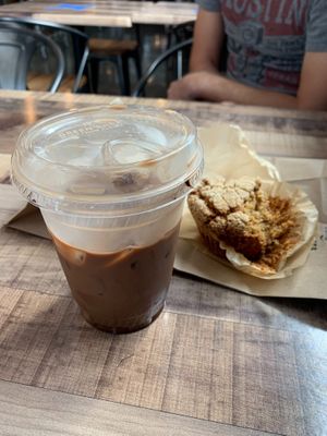 Mocha with oat milk and vegan apple crumb at Climbing Wolf in Dobbs Ferry