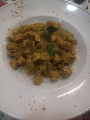 Texturized vegetable protein and pineapple curry (delicious!!) at El Sarao de Lara in Las Rozas De Madrid