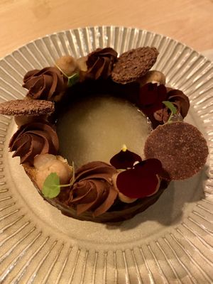 Almond cake with chocolate and an apple sauce  at Het Hooihuis in Roosendaal