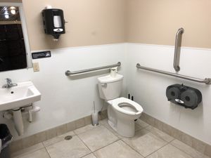 Inside the single-occupancy, accessible bathroom of the restaurant at Planted Plate in Princeton