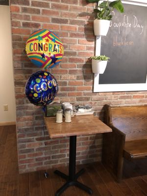A town person left balloons to wish this new vegan business good luck on its opening day, Jan 9, 2021 at Planted Plate in Princeton