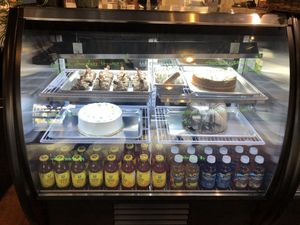 Close-up of deserts, on opening day, Jan 9, 2021: German chocolate brownies, chocolate chip canoli, chocolate salted caramel cheesecake, carrot cake, peanut butter mousse bomb at Planted Plate in Princeton