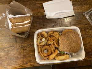 southern “chicken sandwich” and carrot cake - 10/10 most amazing food i’ve had in awhile  at Planted Plate in Princeton