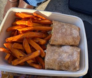 tempeh reuben in a wrap + sweet potato fries at Planted Plate in Princeton