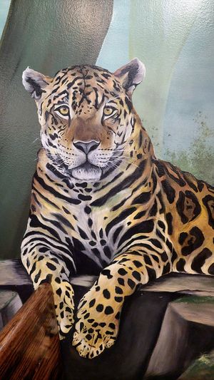 New amazing jungle murals. This jaguar is next to the best seat in the house, lol at Planted Plate in Princeton