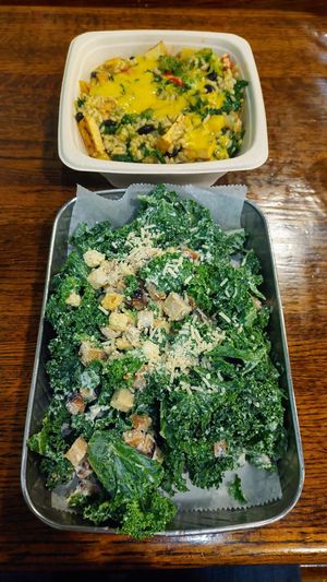 Palm tree (pineapple/rice/bean/tofu) bowl and chicken Caesar at Planted Plate in Princeton