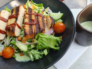 Salad with vegan chicken at Turtle Bay in Bournemouth