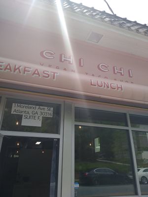 Outside of the building at Chi Chi Vegan Taco Shop in Atlanta