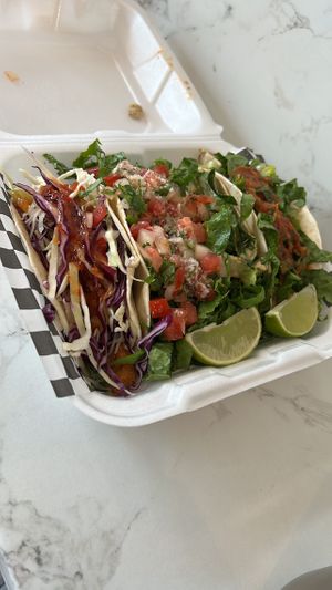 From left to right (Baja, polo, Carne Asada, & Falafel)  at Chi Chi Vegan Taco Shop in Atlanta