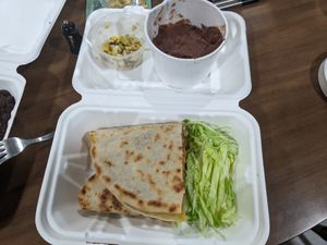 Vegan quesadilla w/o pico and guac, sub refried beans and corn (cilantro allergy) at Spitfire Tacos in Salem